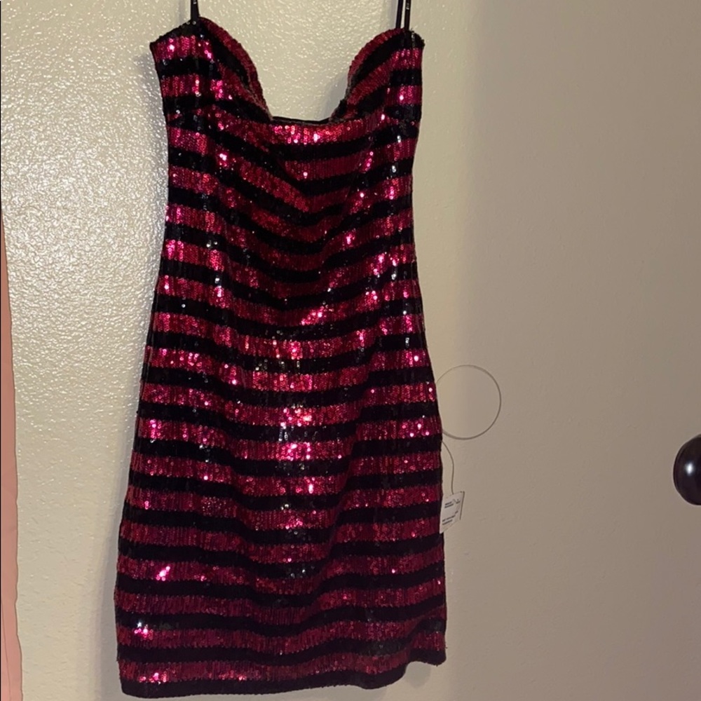 Brand New Strapless Black and Pink Sparkly Dress